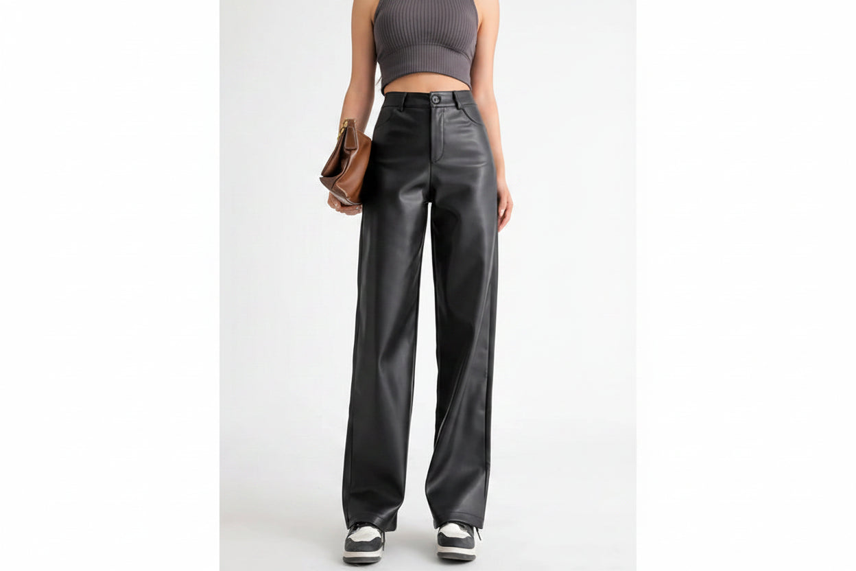 Pantalon large en simili cuir