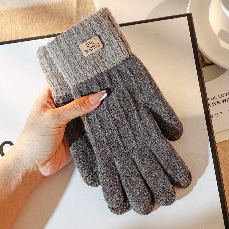 Gants d'hiver rayés en maille – café