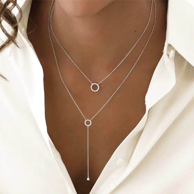 Collier en Y double rang à anneaux