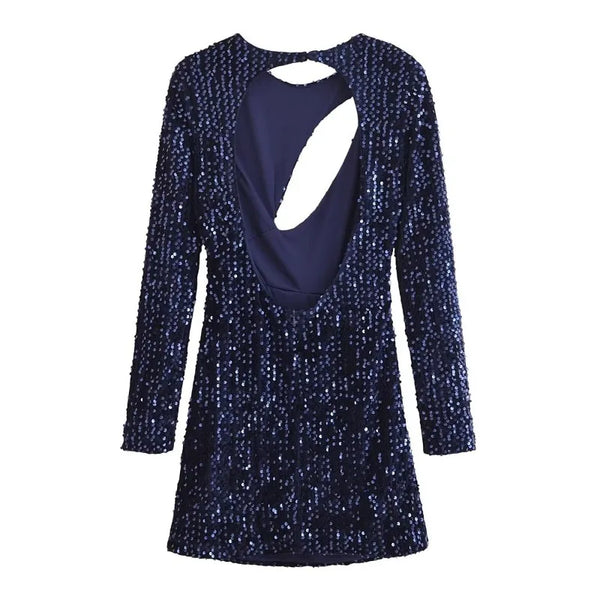 Robe mini femme manches longues – Chic ajourée col rond