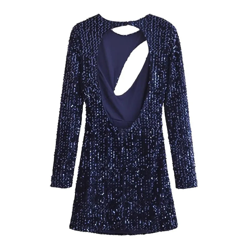 Robe mini femme manches longues – Chic ajourée col rond