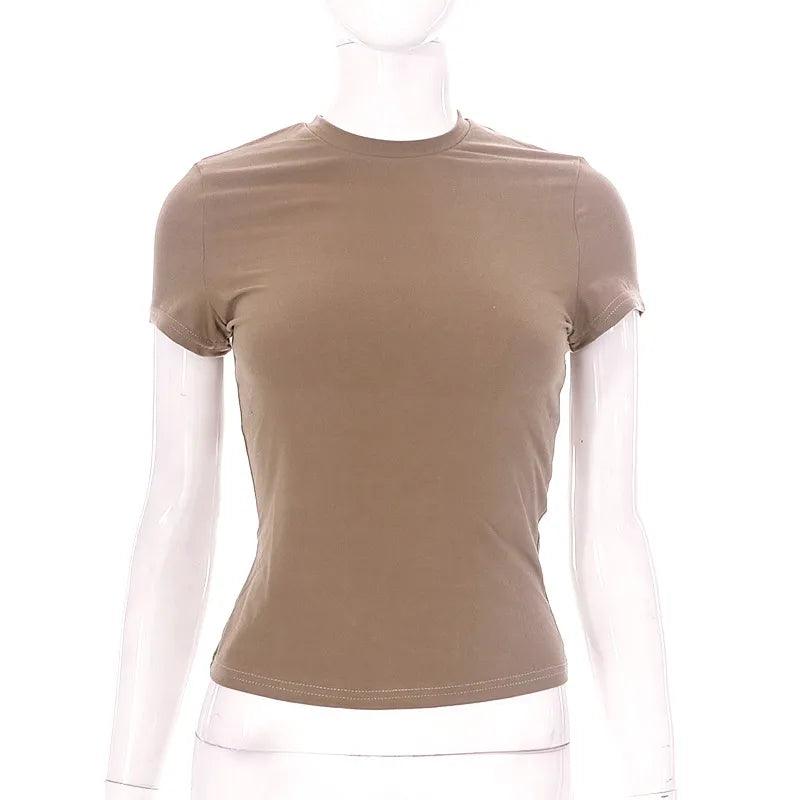 T-shirt court basique manches courtes – marron