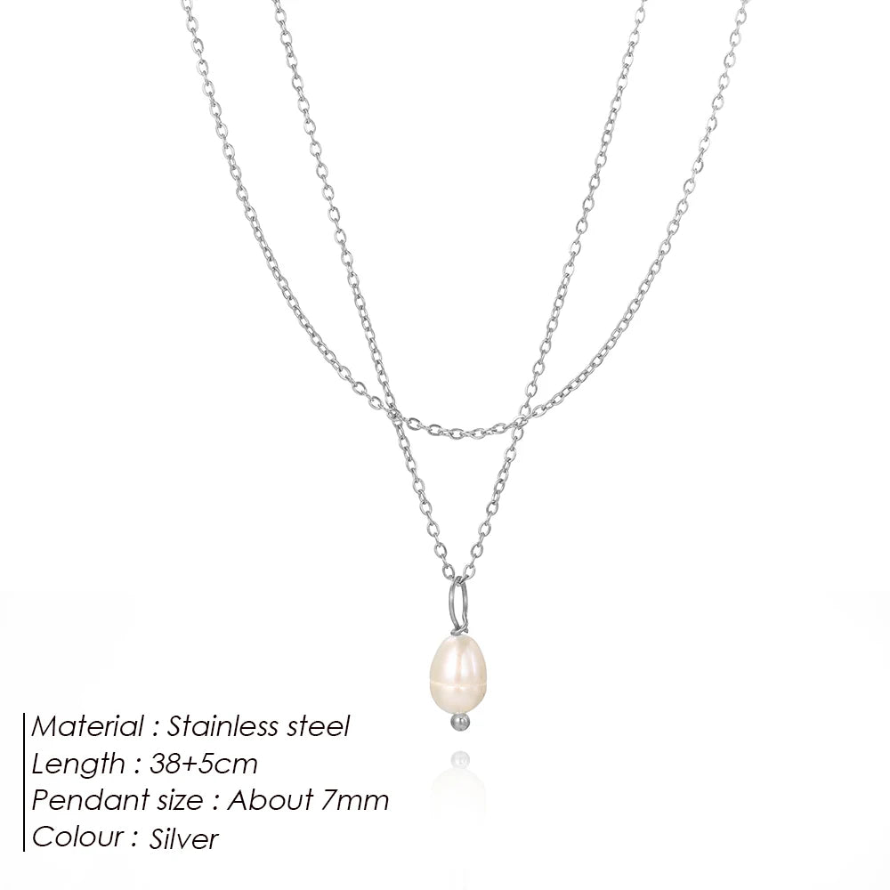 Collier double rang à perle d'imitation – argenté
