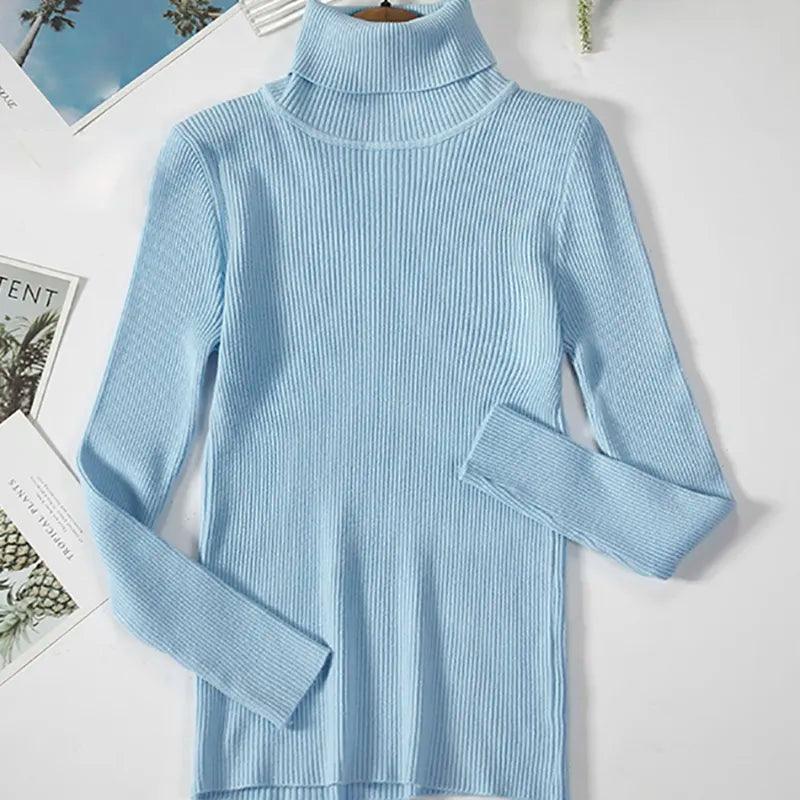 Pull col roulé fin et doux – bleu ciel