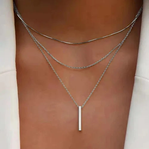 Collier multirang à pendentif barre – argenté