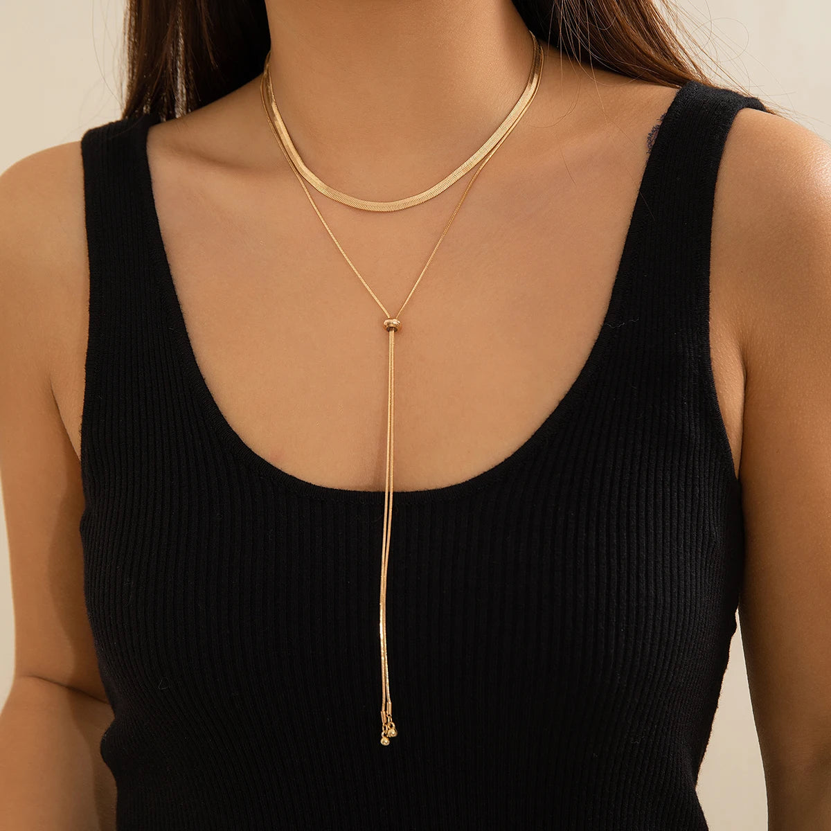 Collier double rang à maille plate