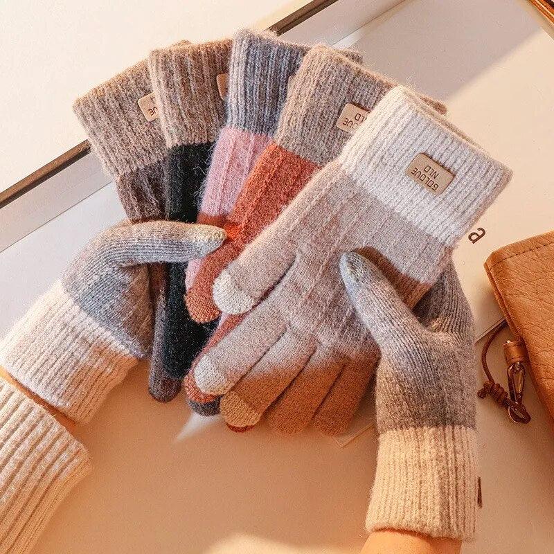 Gants d'hiver rayés en maille