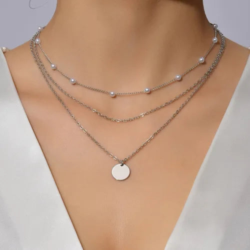 Collier multirang à pendentif barre – argenté