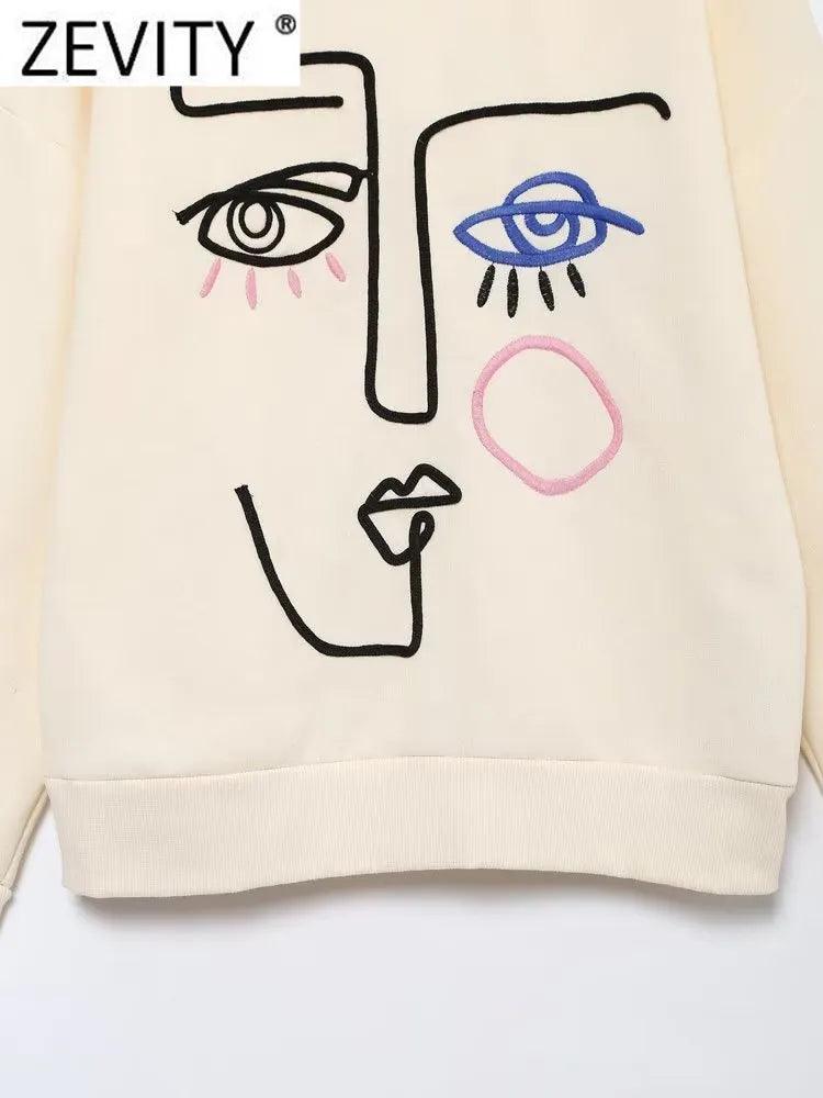ZEVITY-Sweats broderie de portrait abstrait