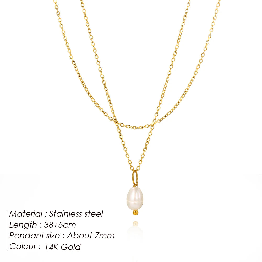 Collier double rang à perle d'imitation – doré