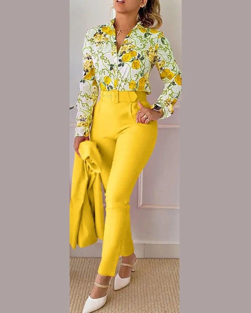 Ensemble chemise et pantalon fleuris – vue 2