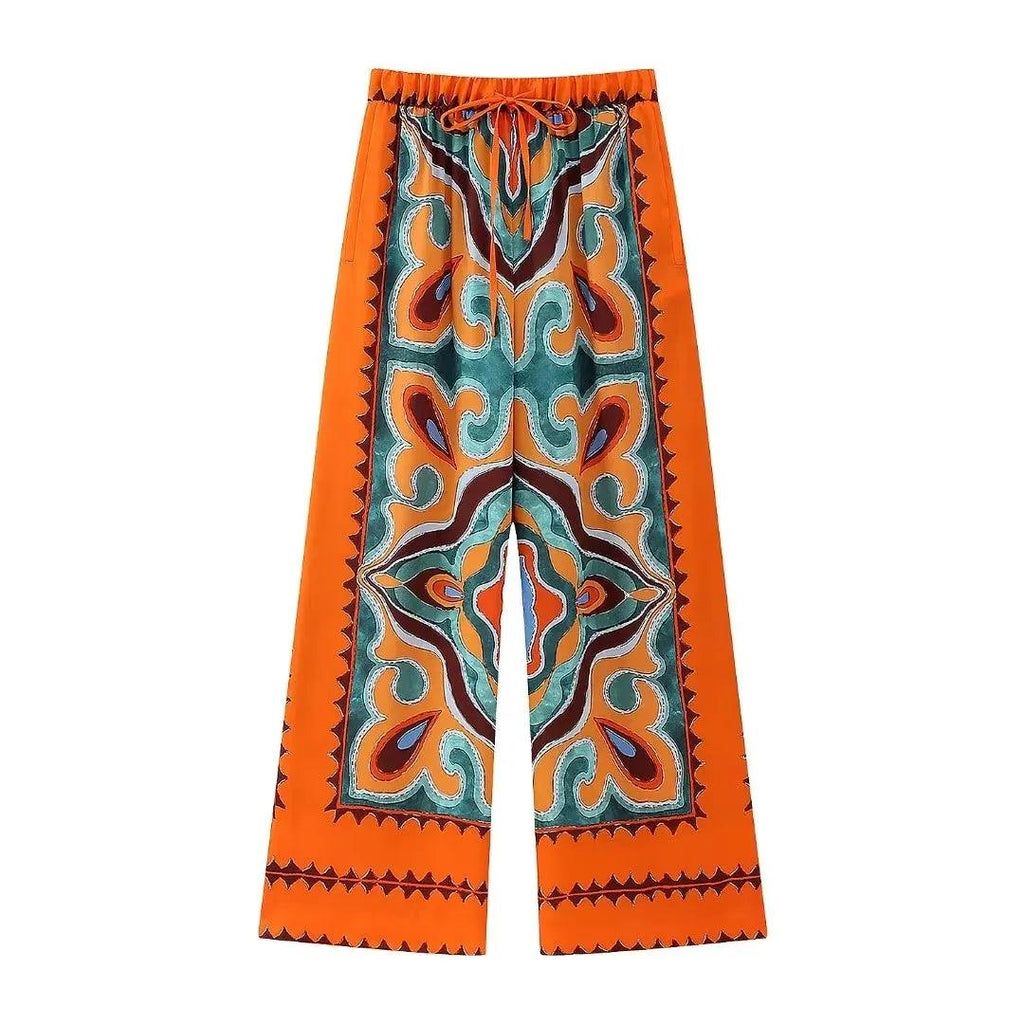 Ensemble bustier imprimé folk – pantalon orange