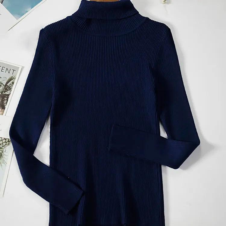 Pull col roulé fin et doux – bleu marine