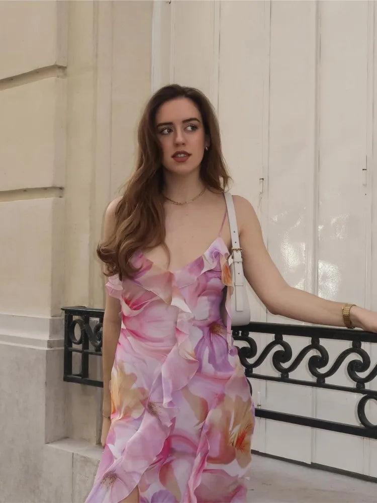 Robe mi-longue, tenue imprimée, fendue