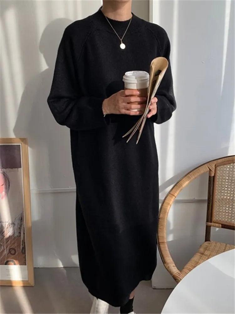 Robe pull longue en maille – noir