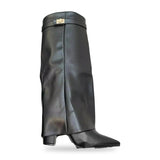 Bottes hautes à revers – Noir effet cuir