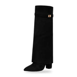 Bottes hautes à revers – Noir suédine